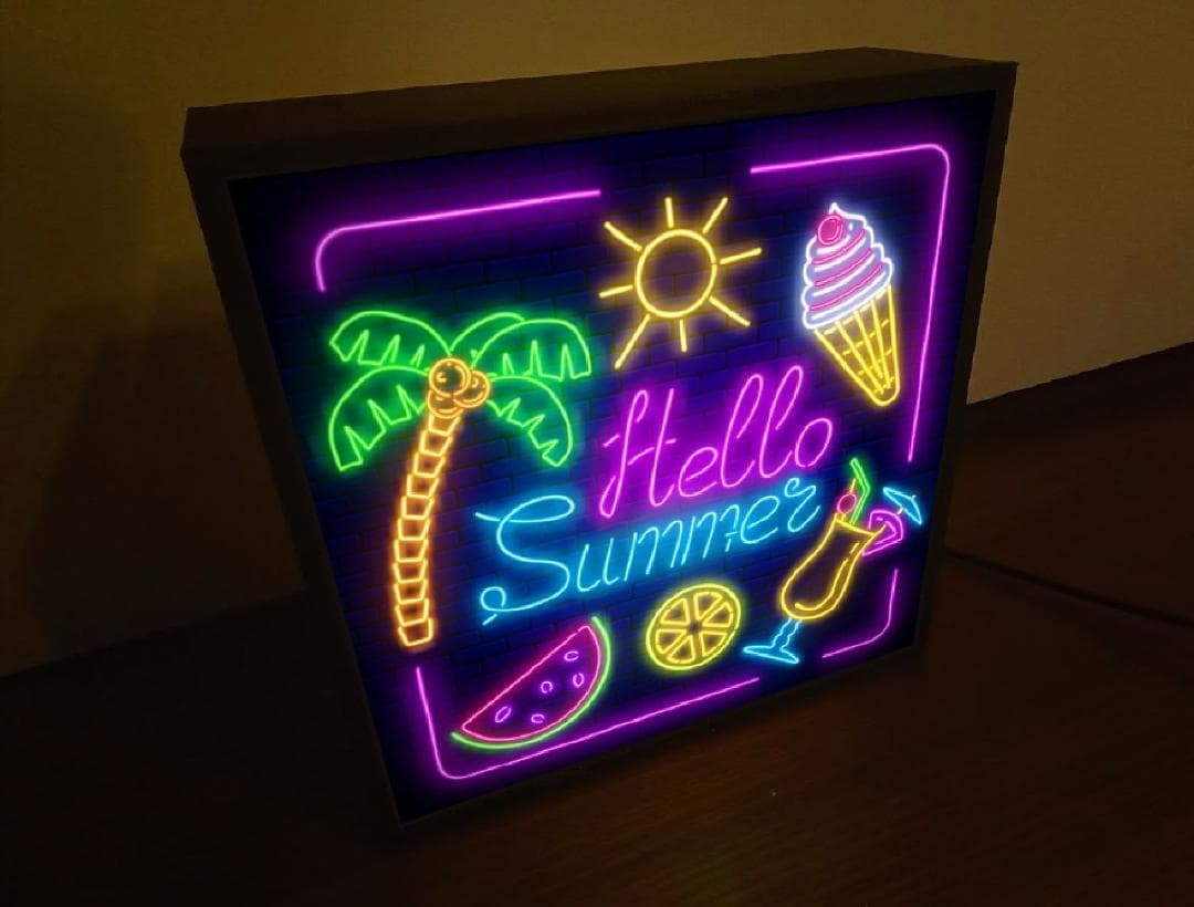 ハロー サマー 夏 海 スイカ ヤシの木 アイス 看板 置物 雑貨 ライトBOX