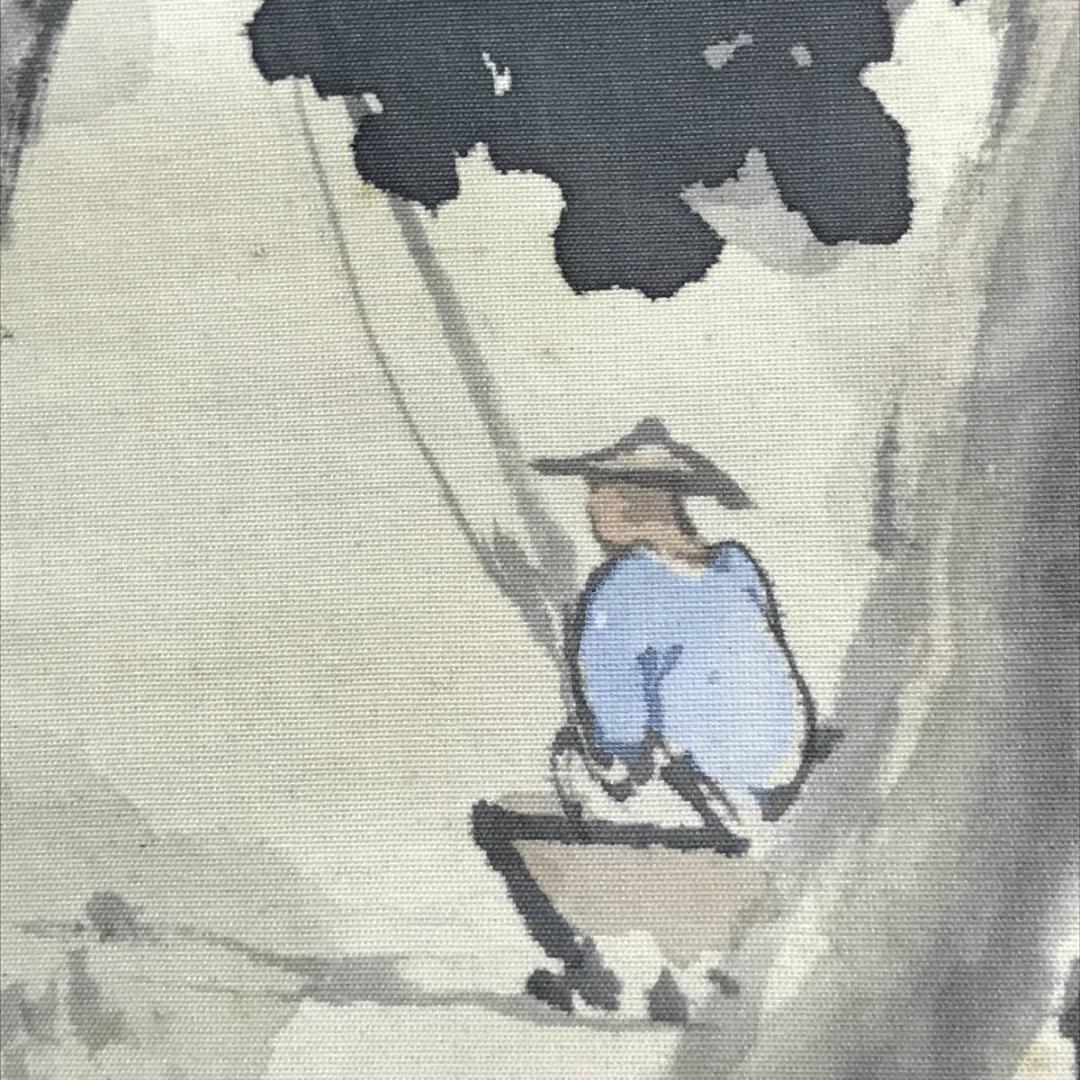 【真作】藤井松山/湖水漁夫山水図/山水図/釣人図/掛軸/名家伝来/AD-84