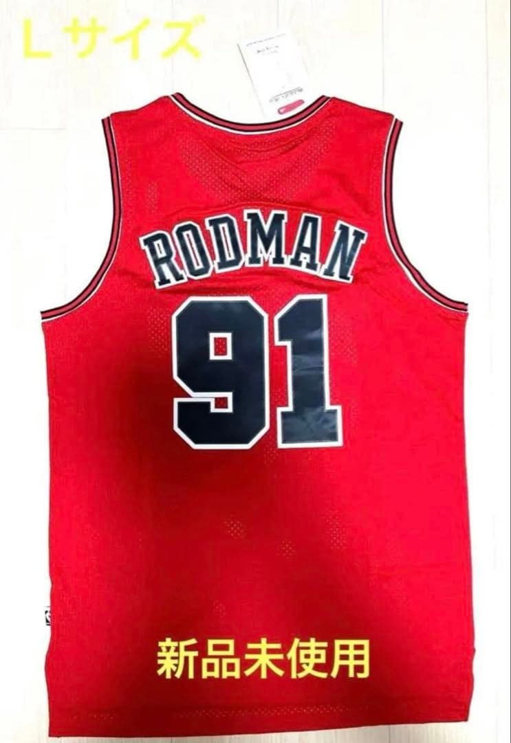 ブルズ激レア人気デニスロッドマンゲームシャツ赤 NBAファイナルズ Lサイズ