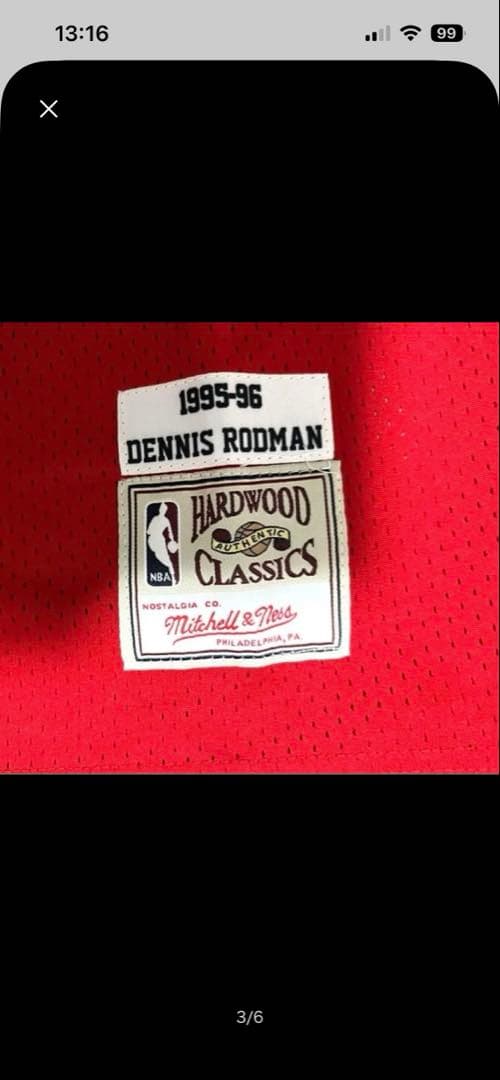 ブルズ激レア人気デニスロッドマンゲームシャツ赤 NBAファイナルズ Lサイズ