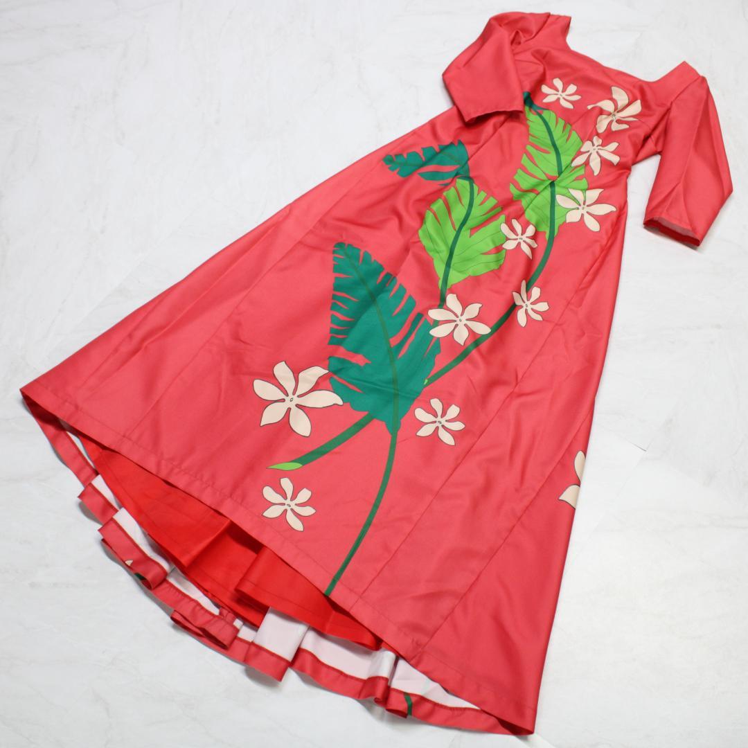 【フラダンス衣装】レッド FANCY DRESS ワンピース ドレス ティアレ柄