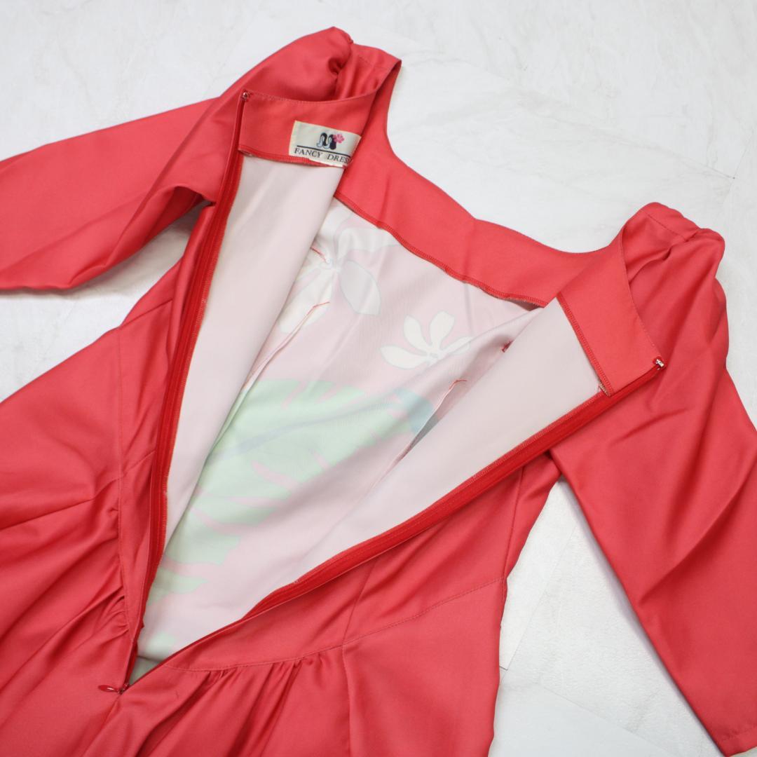 【フラダンス衣装】レッド FANCY DRESS ワンピース ドレス ティアレ柄