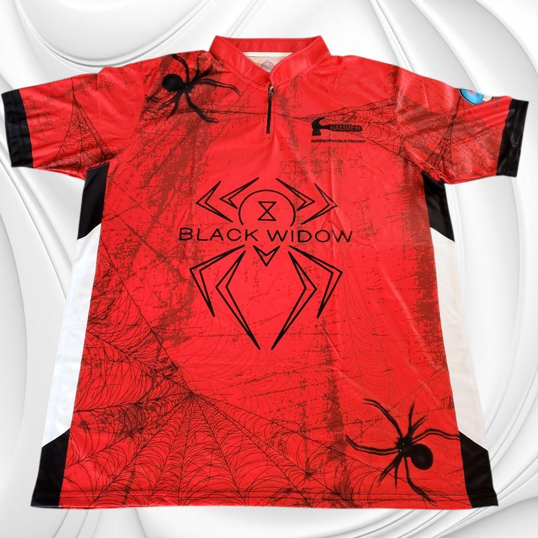 ✨新品✨ブラックウィドー【日本サイズ2XL】レッド　蜘蛛柄　大きめ　ボウリング