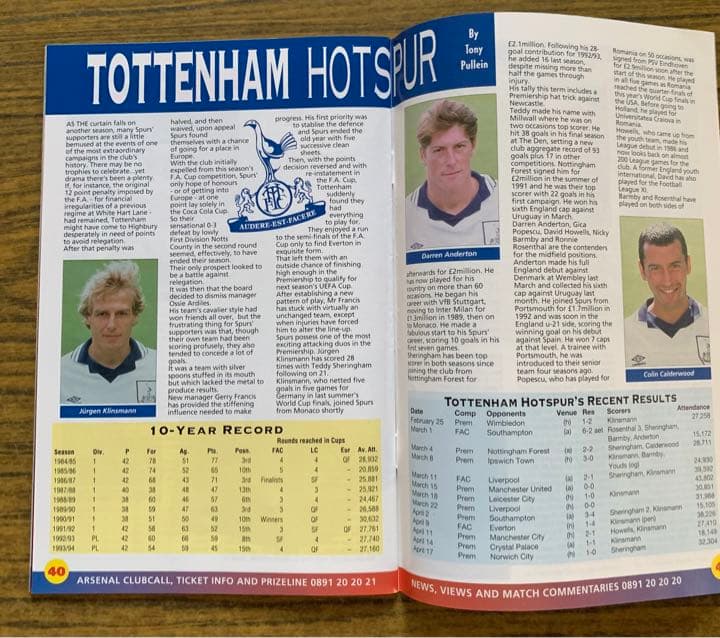 記念グッズ '95 Arsenal vs Spurs North London Derby