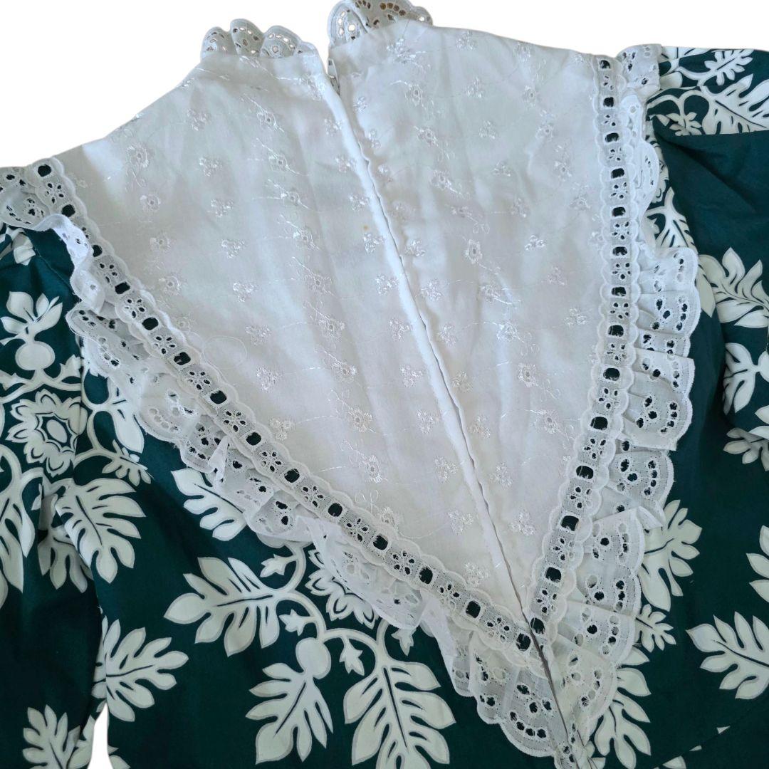 【大きめサイズ】MUUMUU FACTORY フラダンスドレス グリーン　長袖