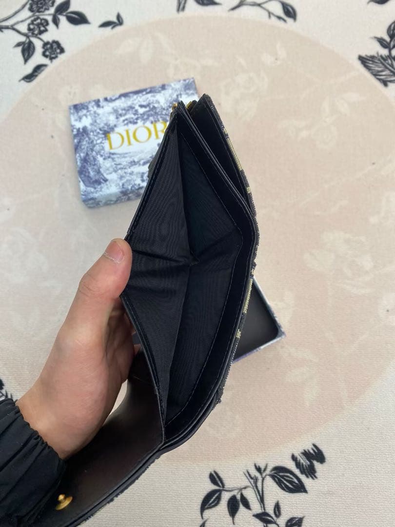 Dior 三つ折り財布 ネイビー ベージュ