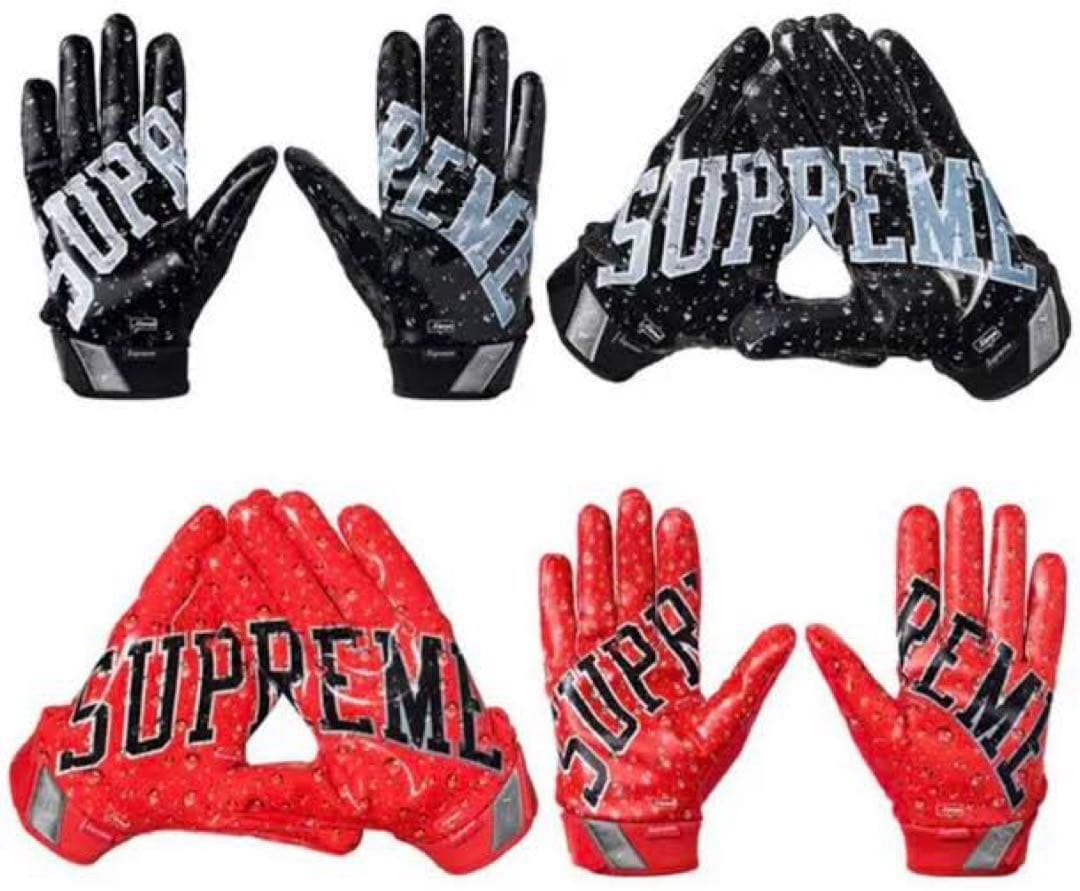 supreme NIKE コラボ　バッティンググローブ　アメフトグローブ　赤L