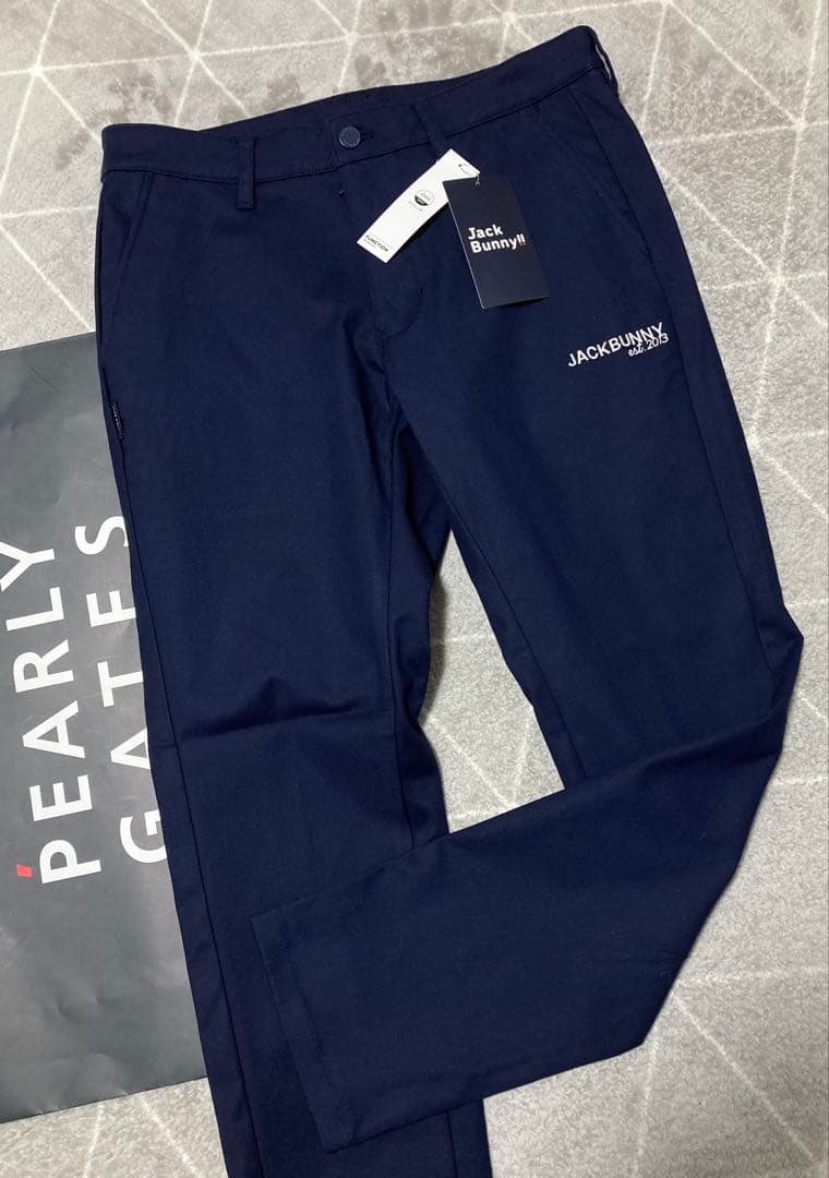 新品 パーリーゲイツ ジャックバニー ストレッチツイルロングパンツ(5)L/紺