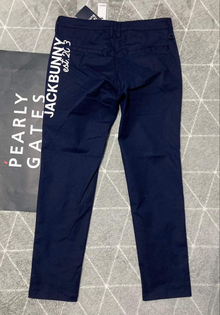 新品 パーリーゲイツ ジャックバニー ストレッチツイルロングパンツ(5)L/紺