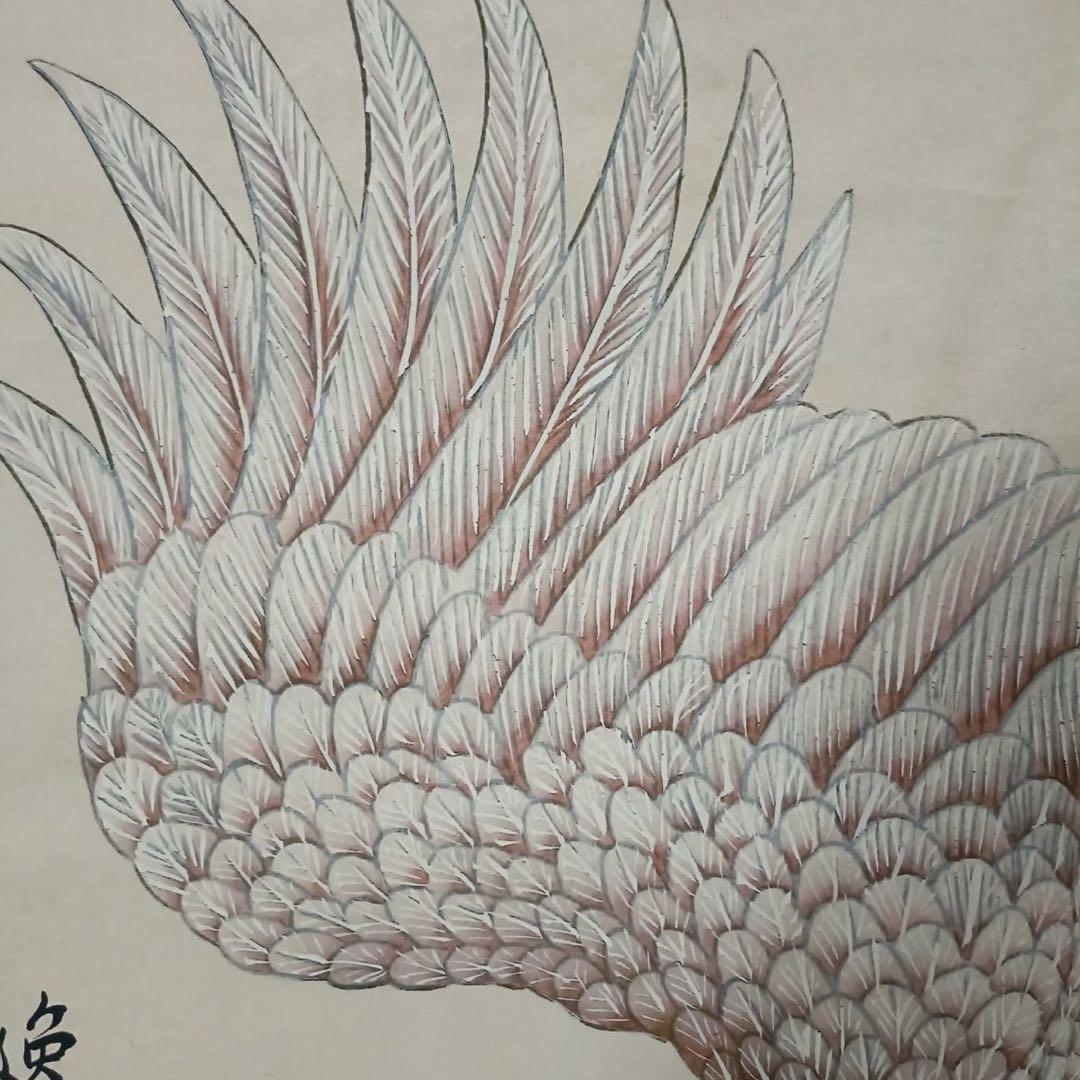 旧蔵書画【徐悲鴻款 花鳥図】鷹図　鑑定証書付き　中堂掛軸