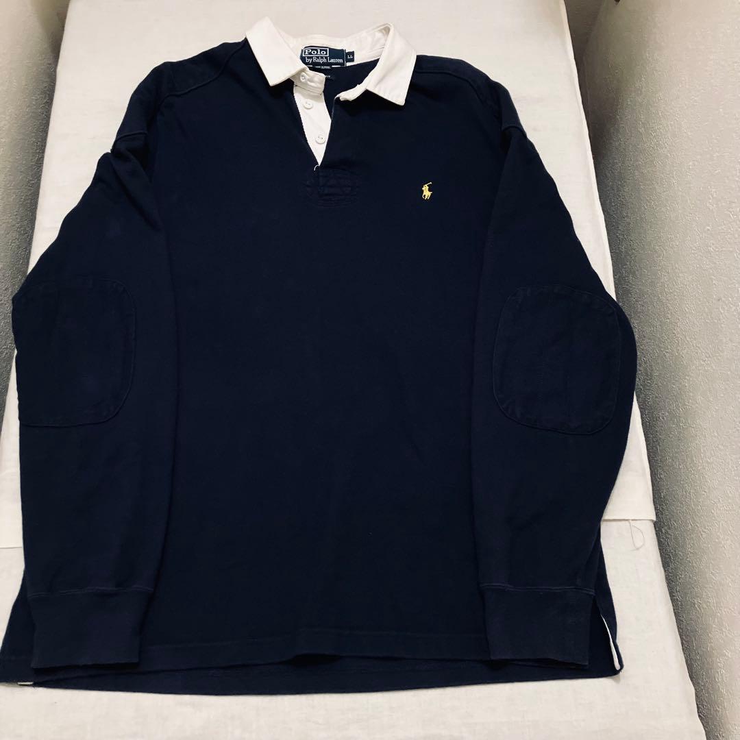 polo ralph laurenラガーシャツ ネイビー エルボーパッチ 長袖