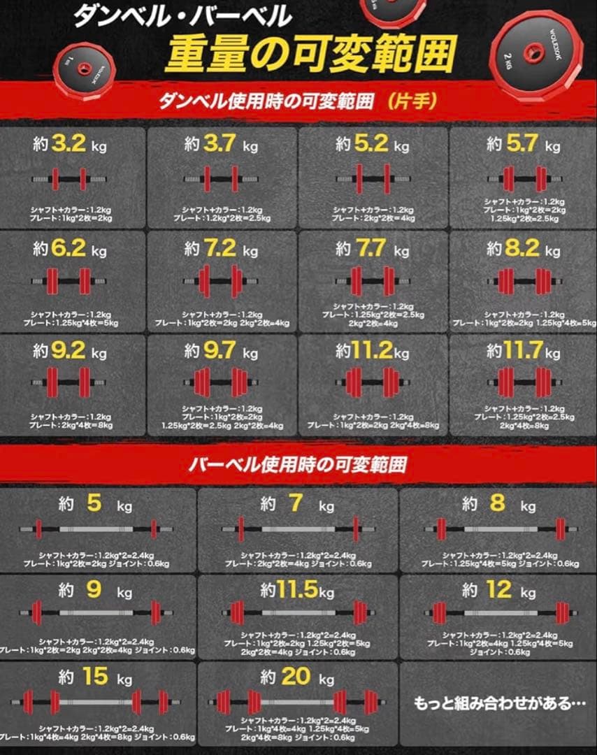 宅トレに最適♪Woifyok 可変式ダンベル 11.7Kg
