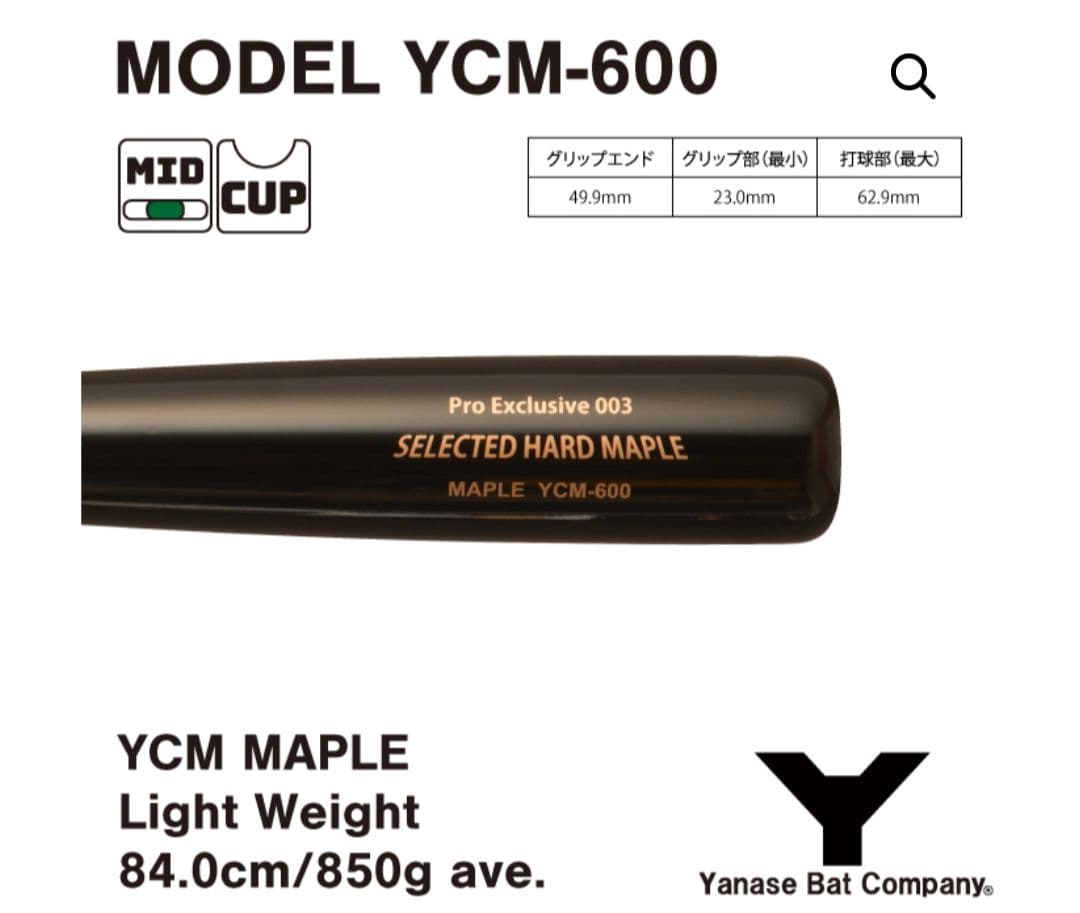 ヤナセ　YCM-600　軽量　木製バット