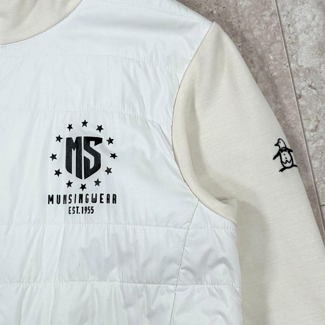 【マンシングウェア】ジャケット　フード　Mサイズ　クリーム色× 白　ダブルジップ