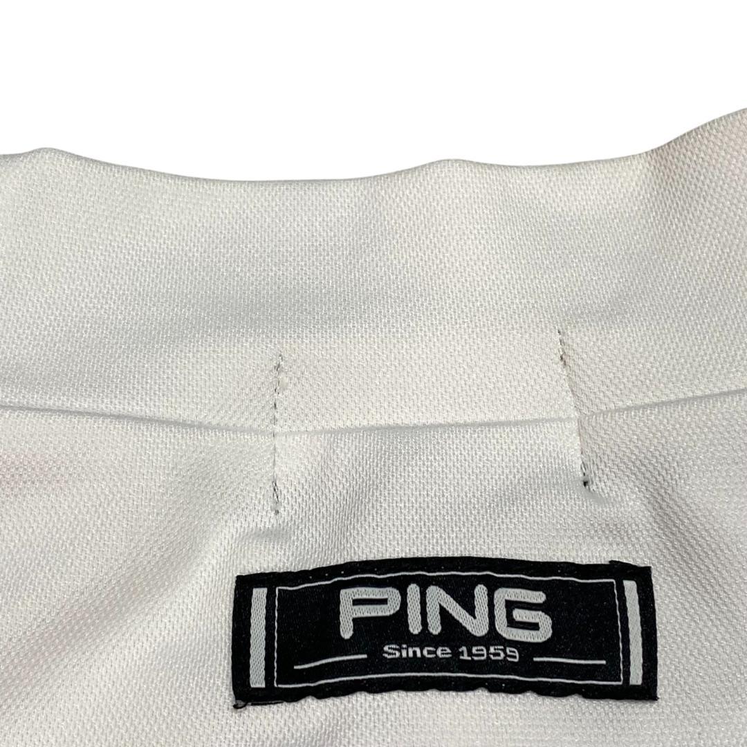 PING ピン モックネック ストレッチ シャツ M ホワイト ゴルフ プリント