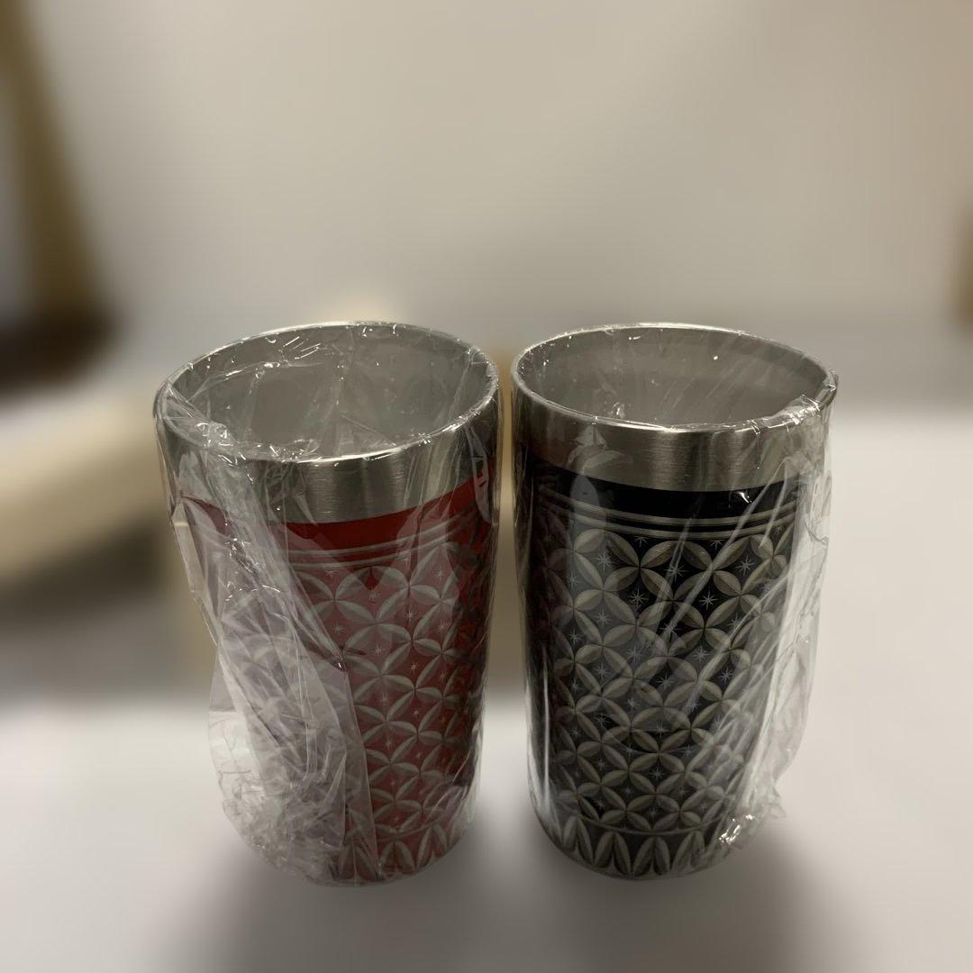 璃庵 水筒 ステンレス製 1対 真空二層カップ 1対 赤黒 木箱入り 350ml