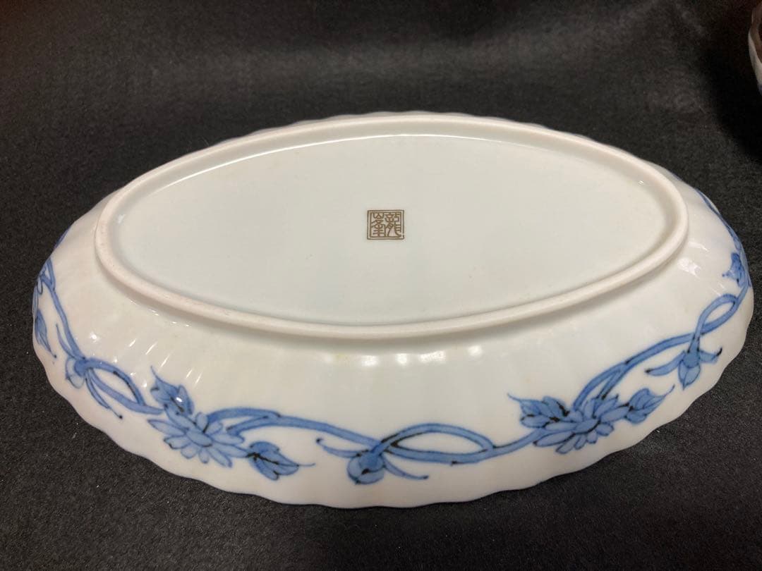 龍峰窯 祥瑞花丸紋 楕円皿