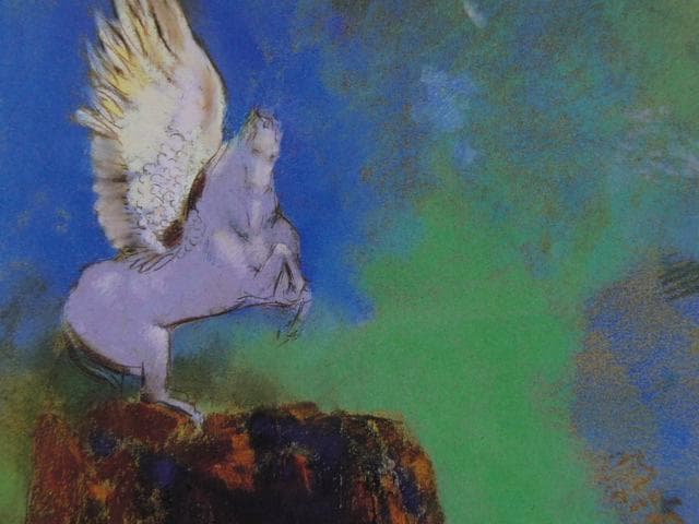 オディロン・ルドン、【ペガサス、岩上の馬】、希少画集画より