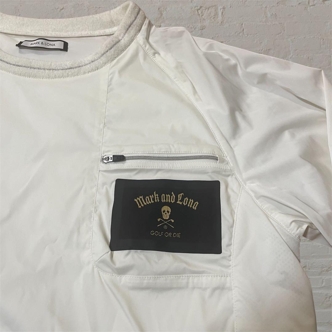 美品　MARK&LONA バックロゴプリント　ストレッチナイロントップス　50