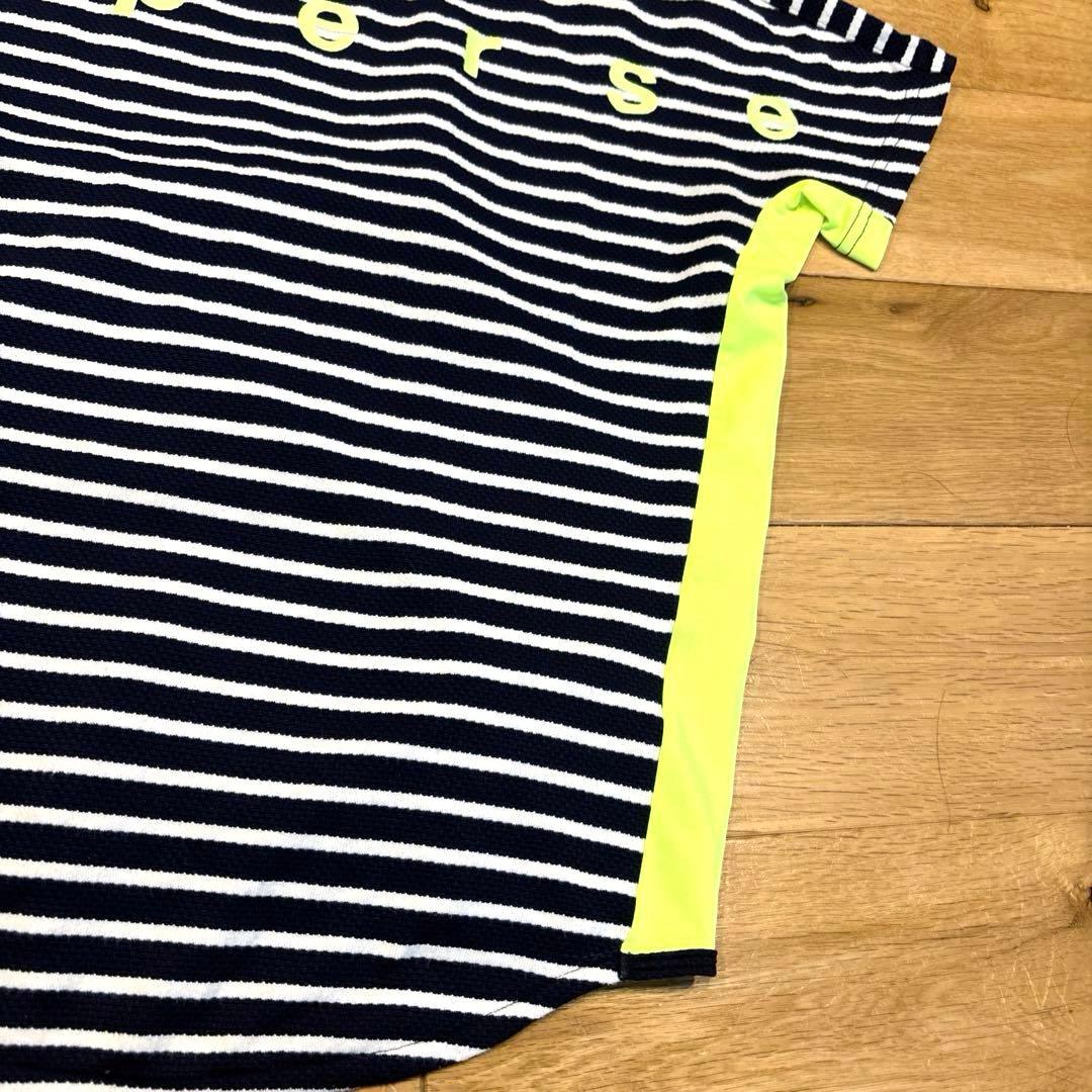 and per se★オシャレなビッグロゴ ボーダー柄モックネックシャツ★M