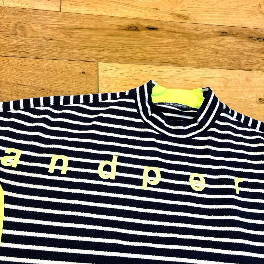 and per se★オシャレなビッグロゴ ボーダー柄モックネックシャツ★M