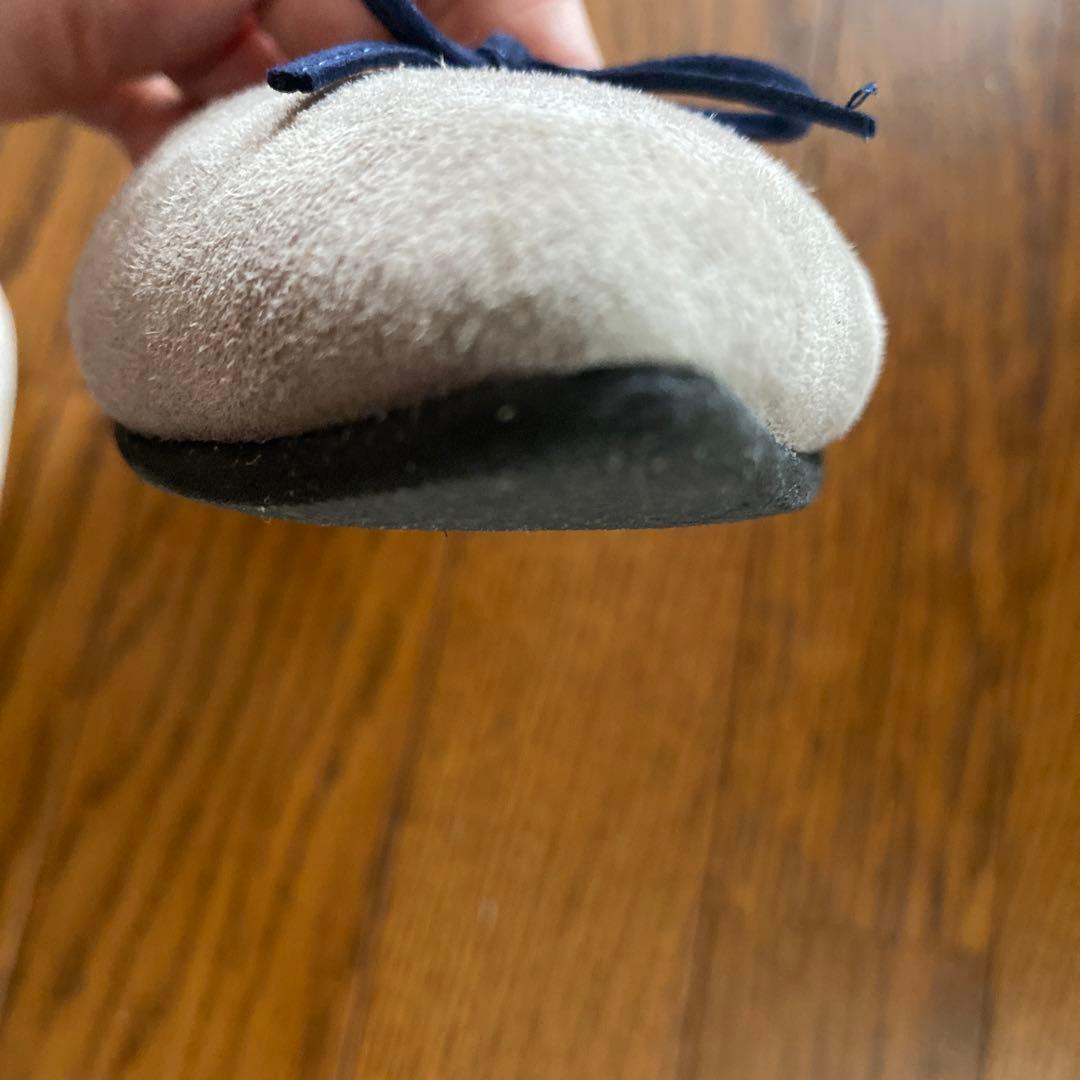 kurun グレー バレエシューズ リボン付き