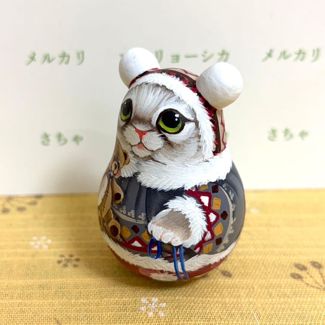 猫　マトリョーシカ　おきあがりこぼし　ロシア雑貨　ニコラエヴァ　手描き