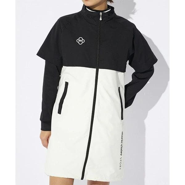 B品★マリ・クレールゴルフ★長袖半袖レインウェアレッグカバー付き★L/BK