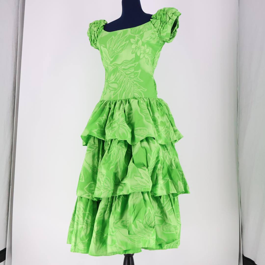 【美品 ハワイ製フラダンス用衣装】黄緑色 CC Fashions ワンピース