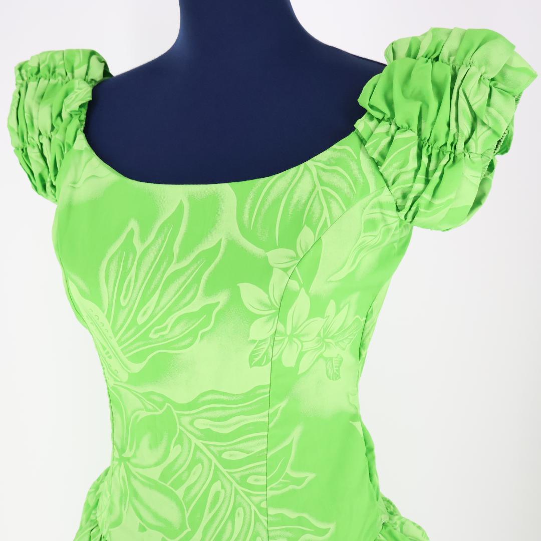 【美品 ハワイ製フラダンス用衣装】黄緑色 CC Fashions ワンピース