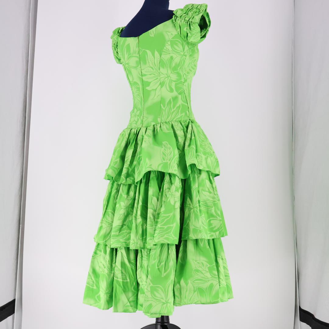 【美品 ハワイ製フラダンス用衣装】黄緑色 CC Fashions ワンピース