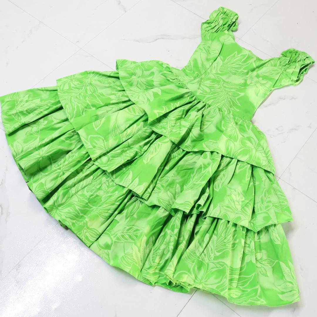 【美品 ハワイ製フラダンス用衣装】黄緑色 CC Fashions ワンピース