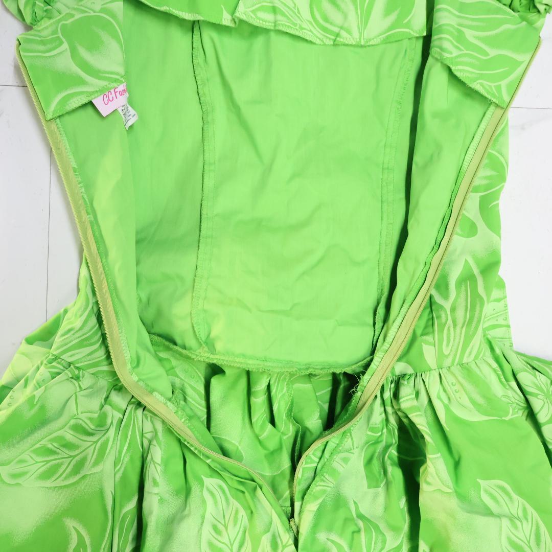 【美品 ハワイ製フラダンス用衣装】黄緑色 CC Fashions ワンピース