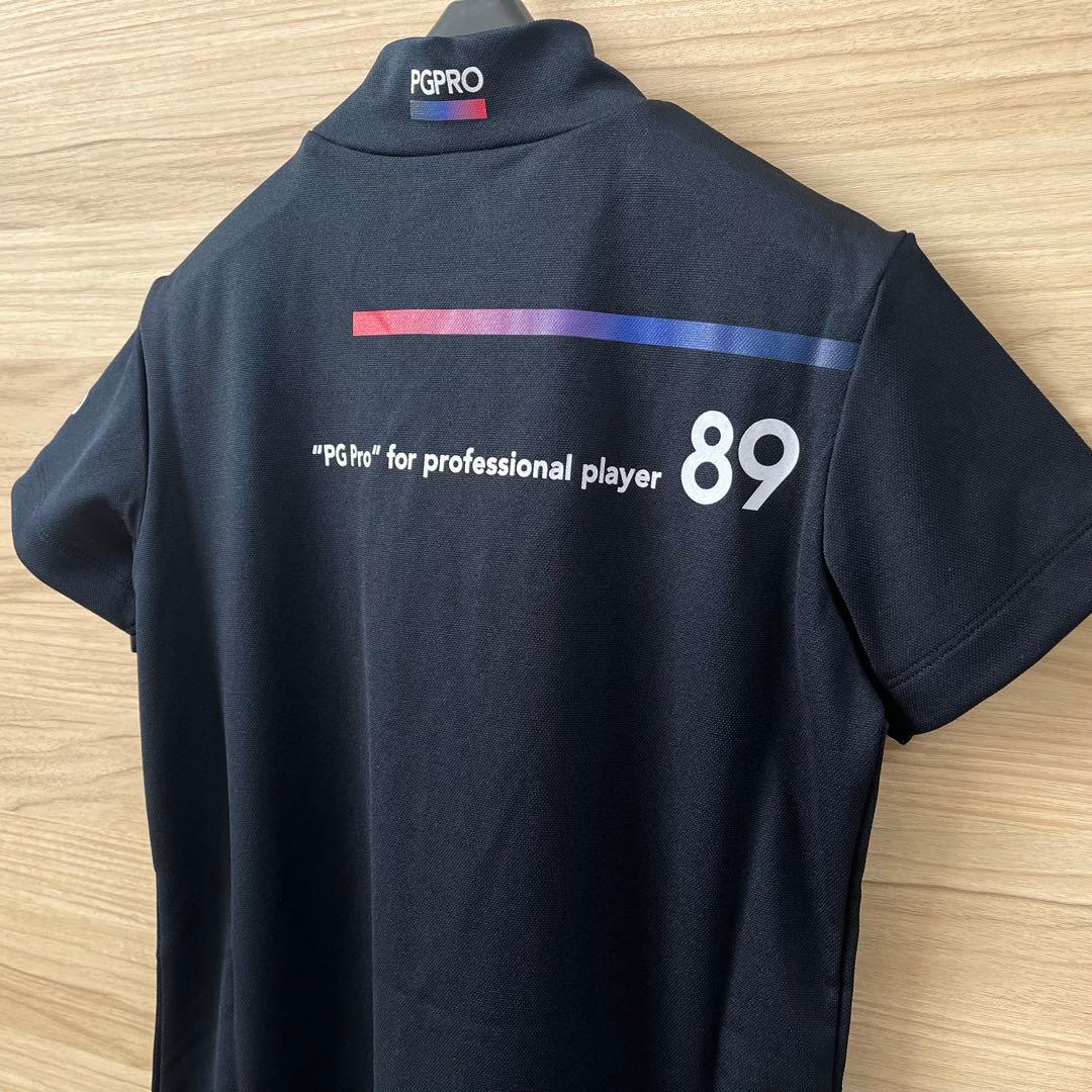 新品★パーリーゲイツ モックネックシャツ 半袖ハイネック 濃紺×白ロゴ ０