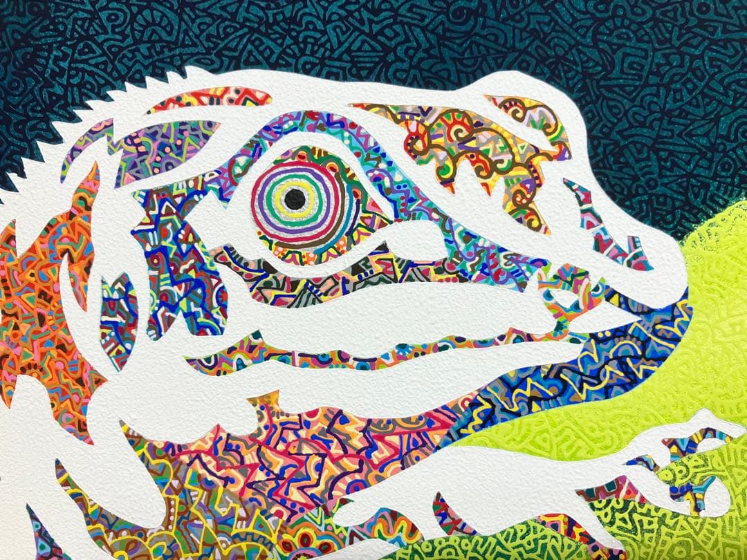 値下げ　原画　爬虫類　動物画　絵画　アクリル画　現代アート　細密画　一点物