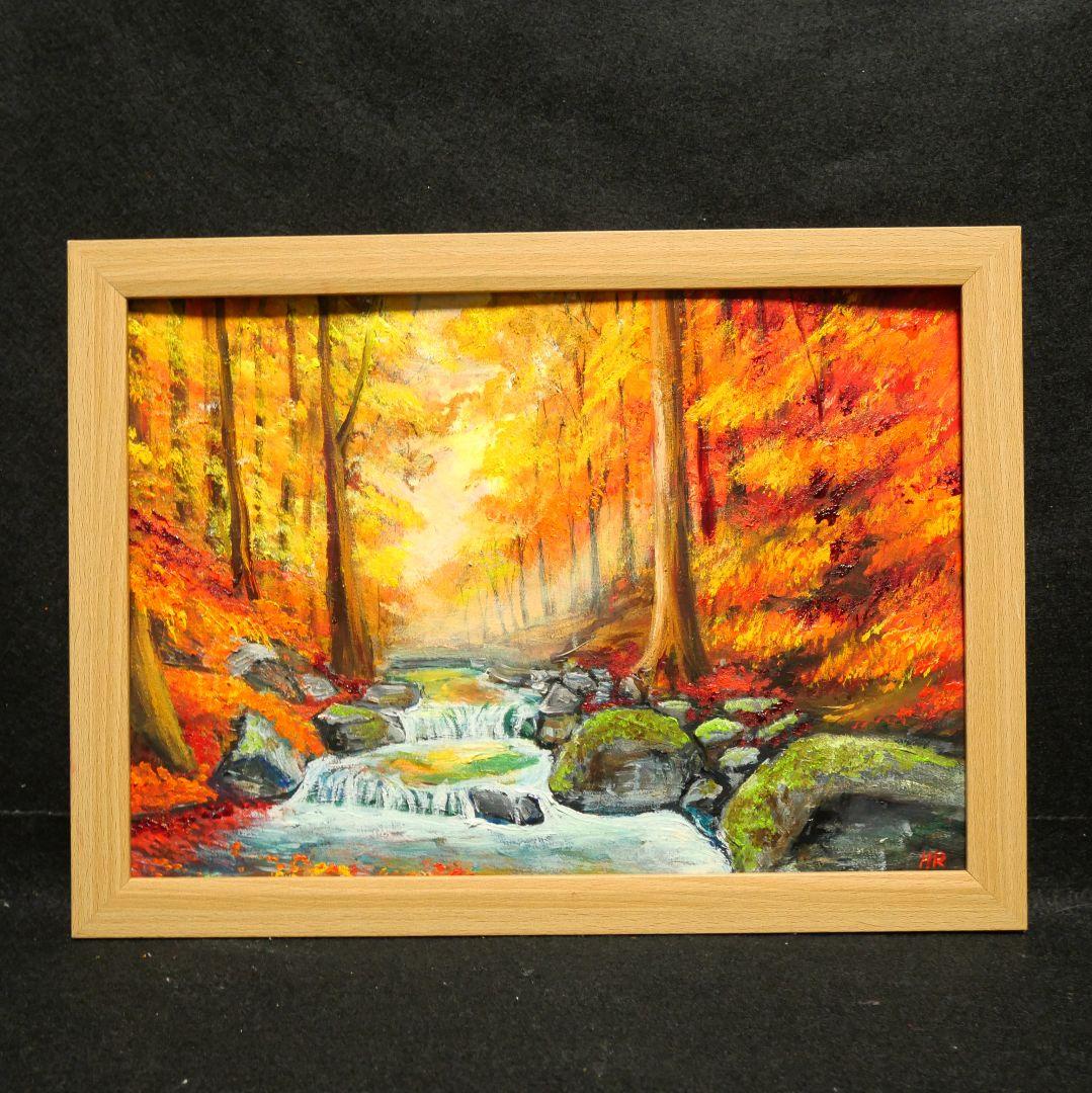 油絵 絵画 【紅葉川渓谷】