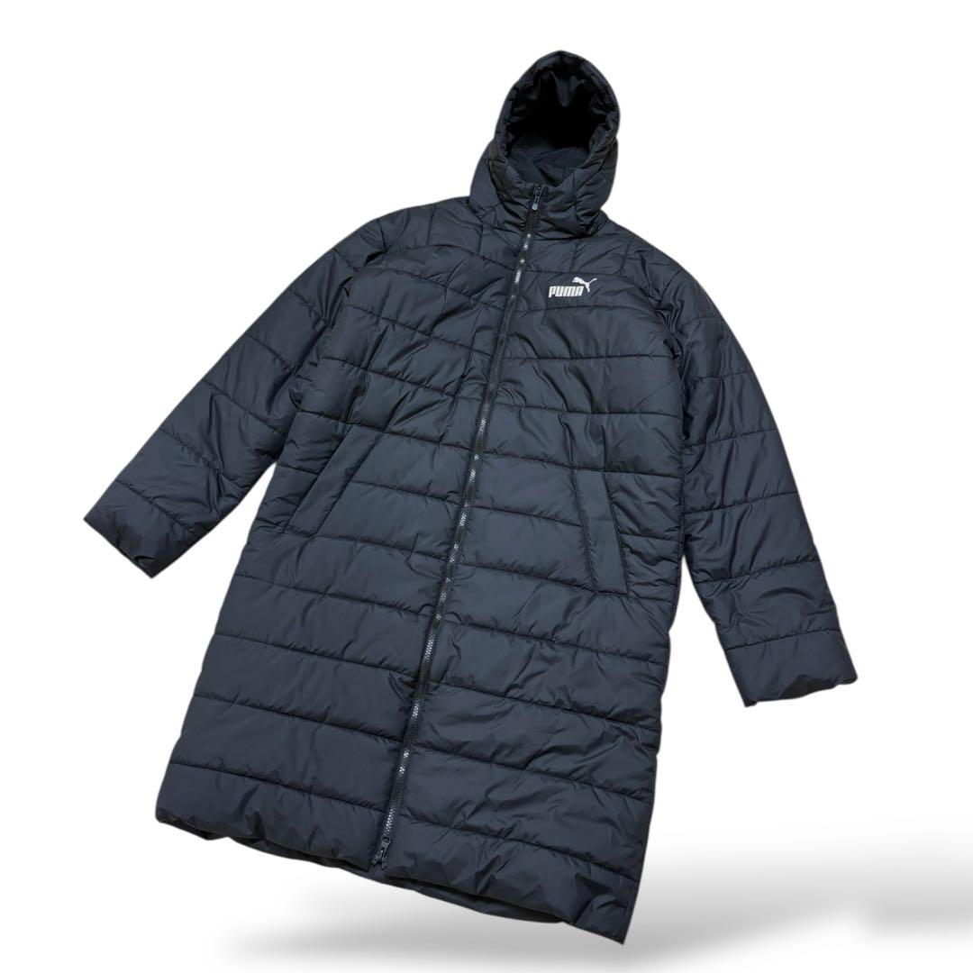 極美品 PUMA 撥水防寒 パデッドロングコート 黒 M 羽織 CELL ロゴ