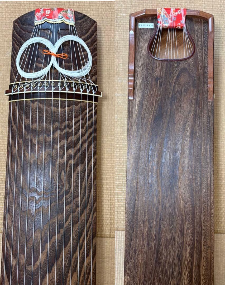 熊ちゃん 13絃箏 琴 半上角 並甲 すだれ彫 蒔絵あり 付属品多数