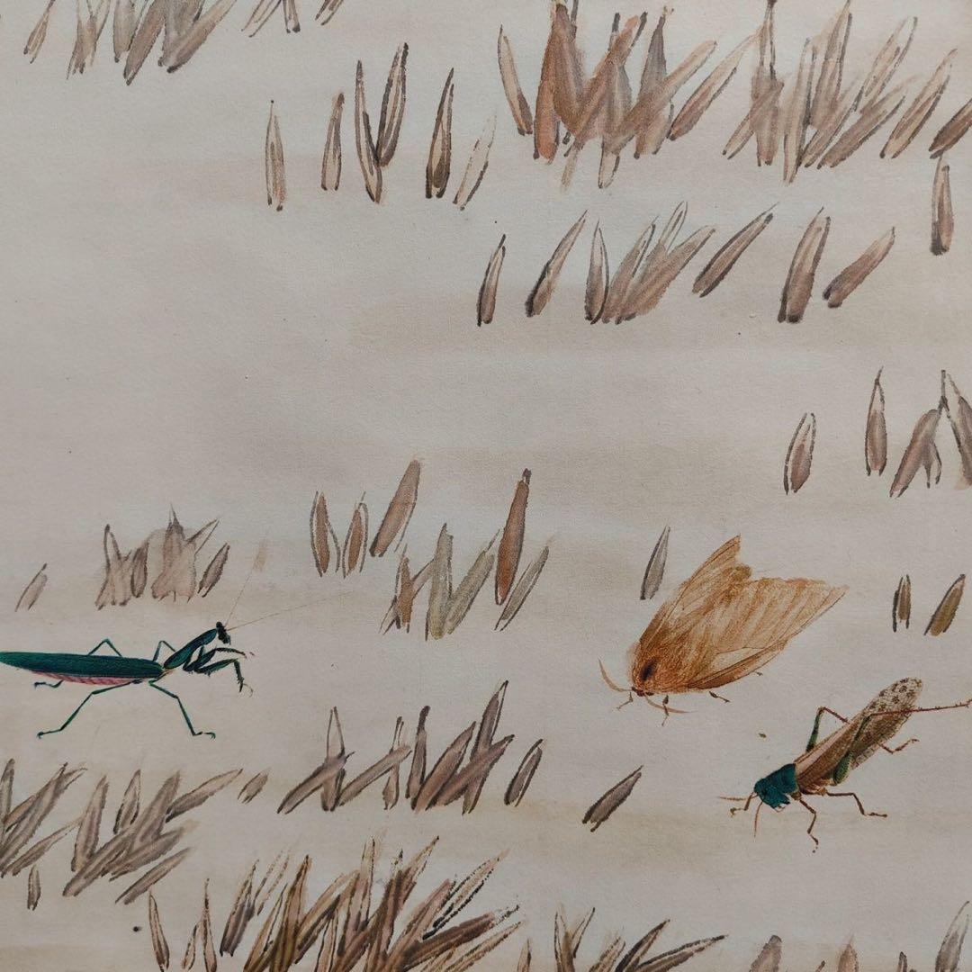 齐白石 草虫图 中国画 掛け軸 水墨画 和室 玄関 茶室 壁掛け 美術品