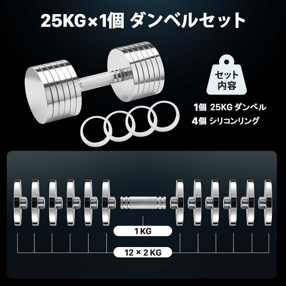 Northdeer ダンベル スチール クロームメッキ 25kg×1個
