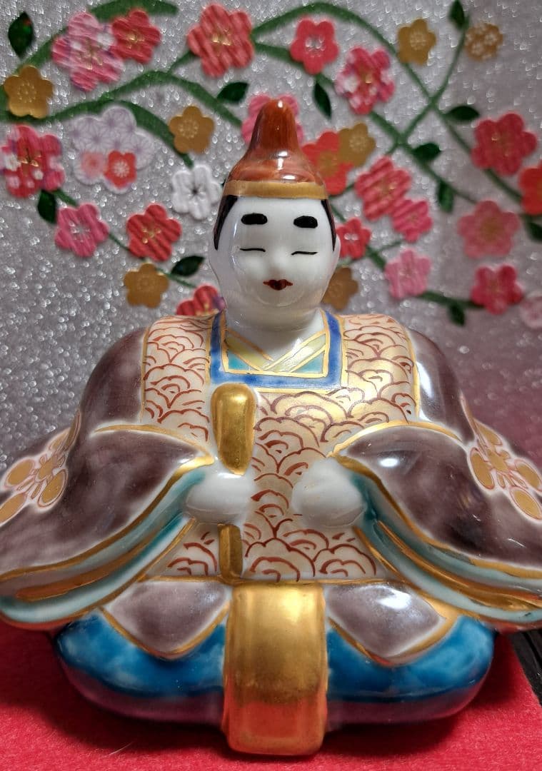 特価3月3日まで k-⑬九谷焼 ひな人形 3号 親王飾り 菊仙作 茶青海波