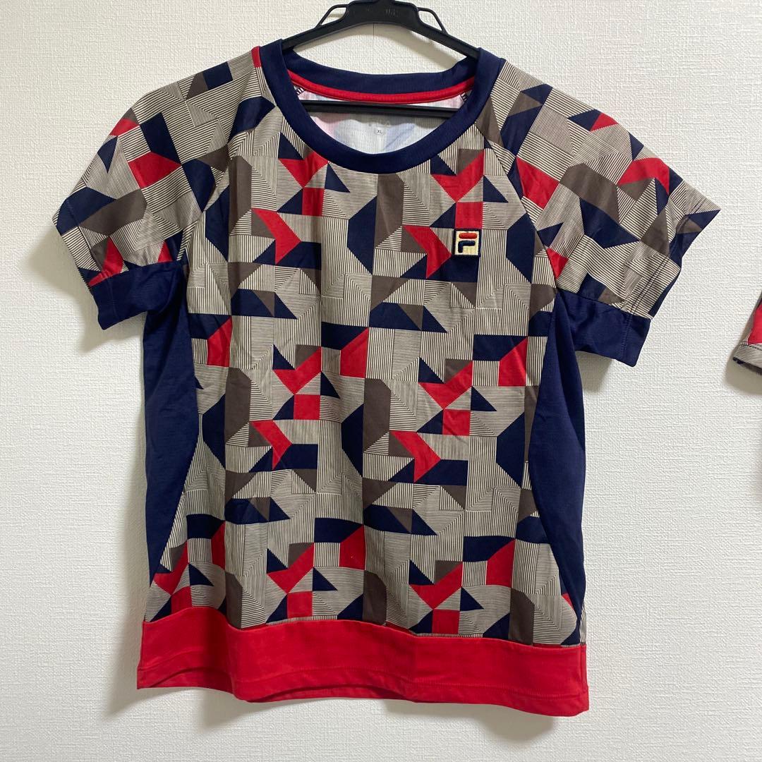 FILA テニス　レディース　上下セット　XL M テニスウェア　赤　柄