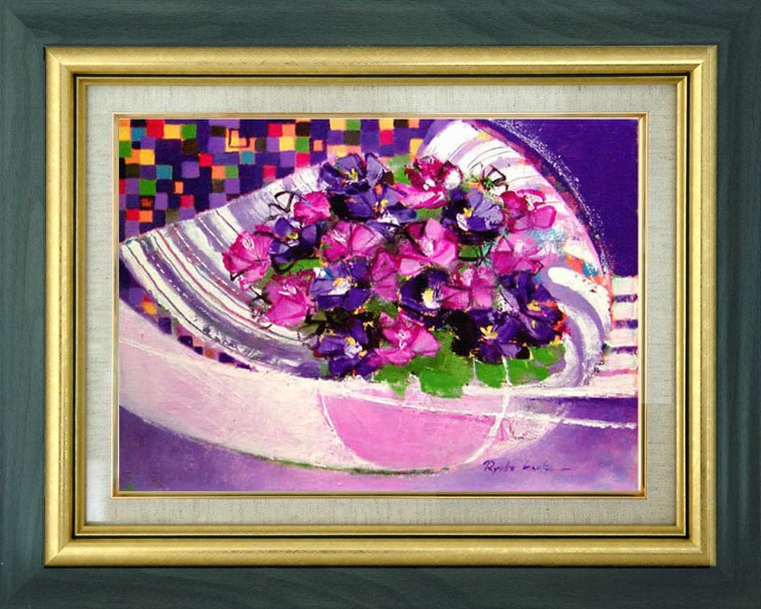 油絵 菅家令子 絵 絵画 インテリア 額付(白) uF6-062304 花