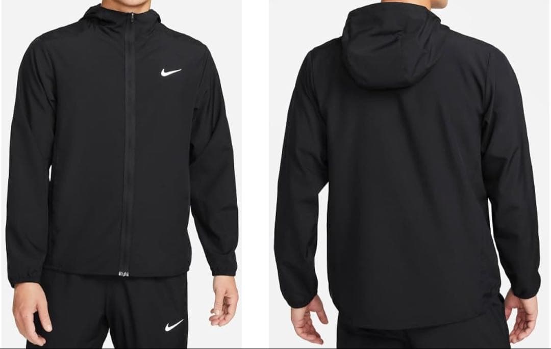 Nike DRI-FITブラック フード付きウィンドブレーカージム・筋トレ・