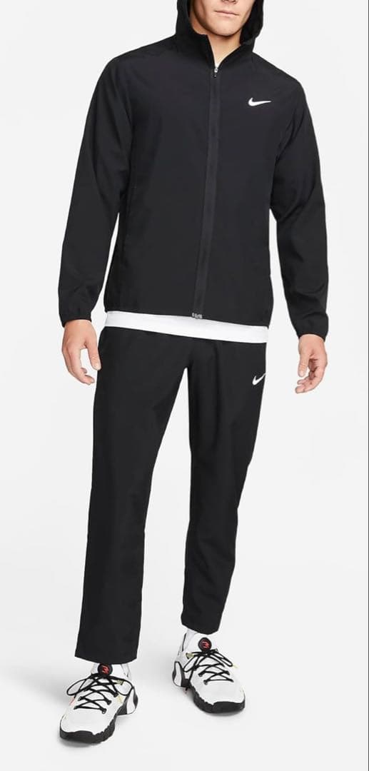 Nike DRI-FITブラック フード付きウィンドブレーカージム・筋トレ・