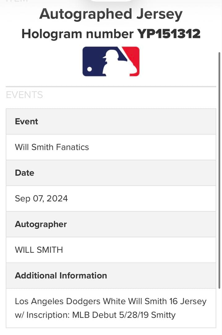 MLB ドジャース　ウィルスミス　サイン　ユニフォーム