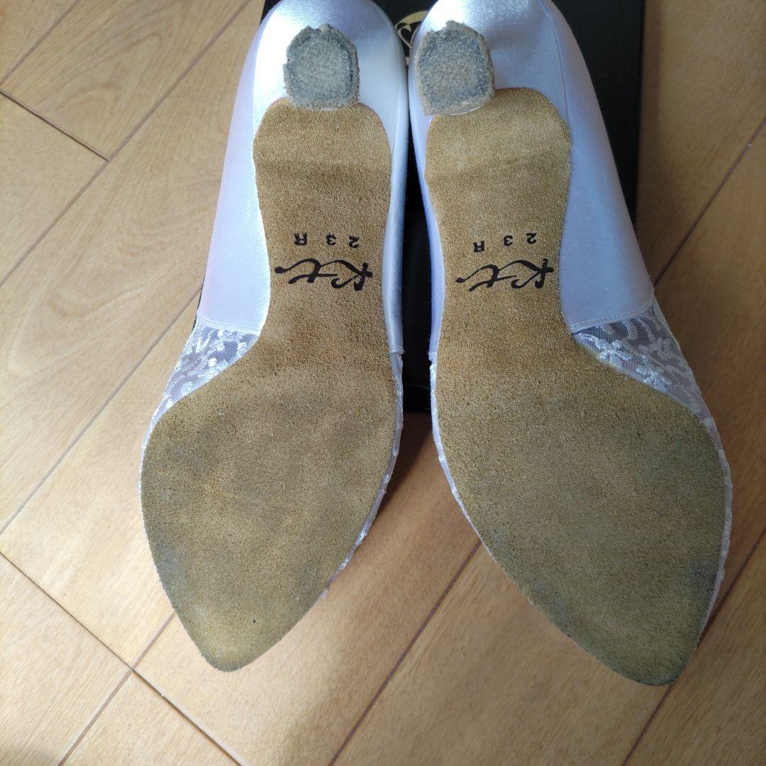 ケントダンス　美品　スタンダードシューズ 白サテン レース 23センチ