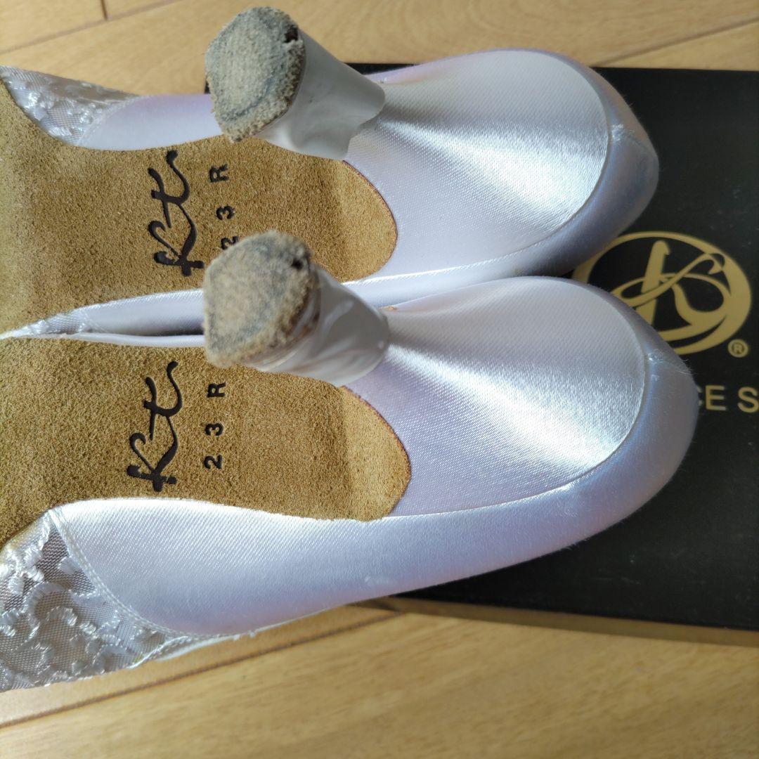 ケントダンス　美品　スタンダードシューズ 白サテン レース 23センチ