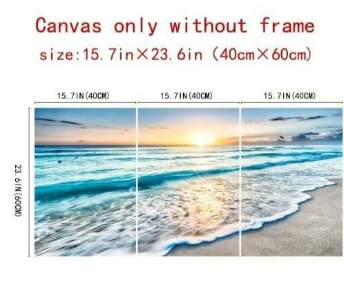 【超巨大】ビーチ風景キャンバスアート 朝日と海 3枚セット ☆ 海の絵