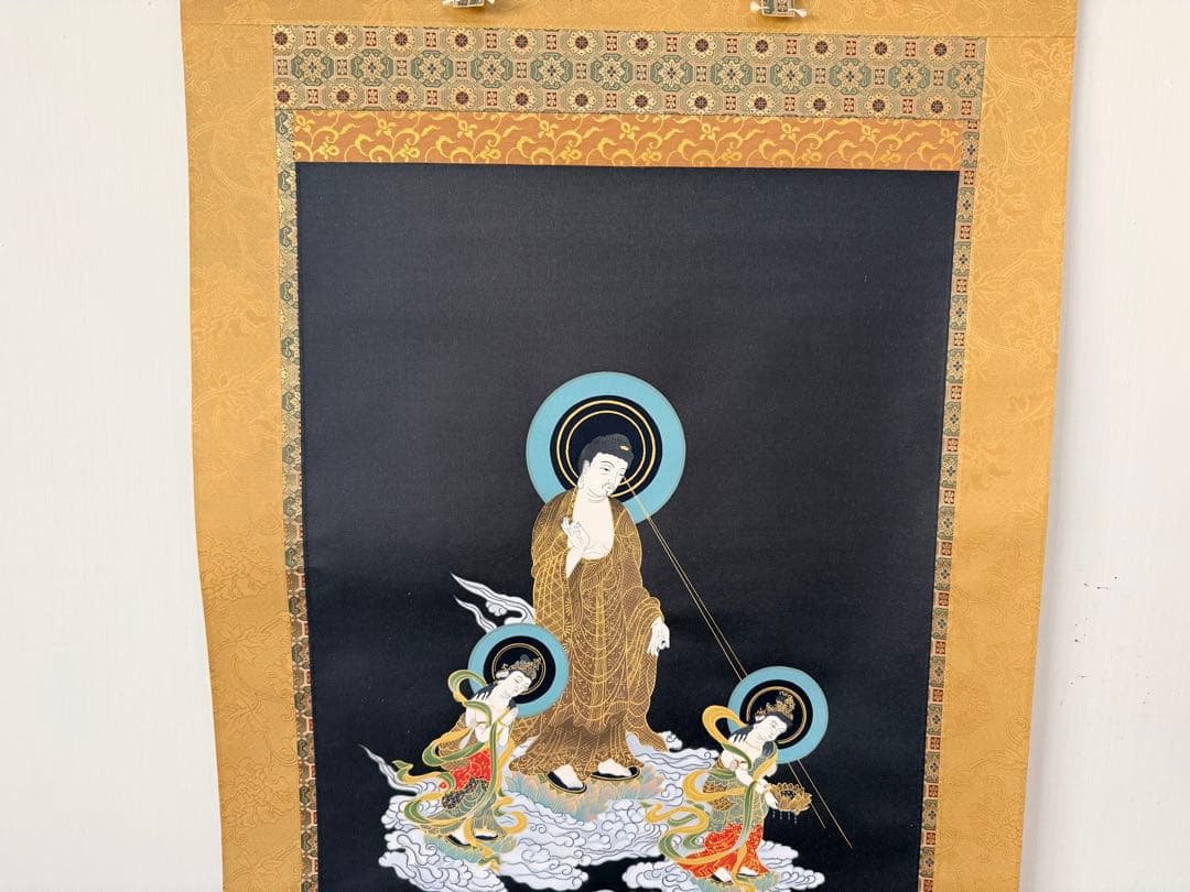 掛軸 天台三尊仏 天台宗 年中掛け 普段掛け 阿弥陀三尊仏 日常掛 仏画 仏間